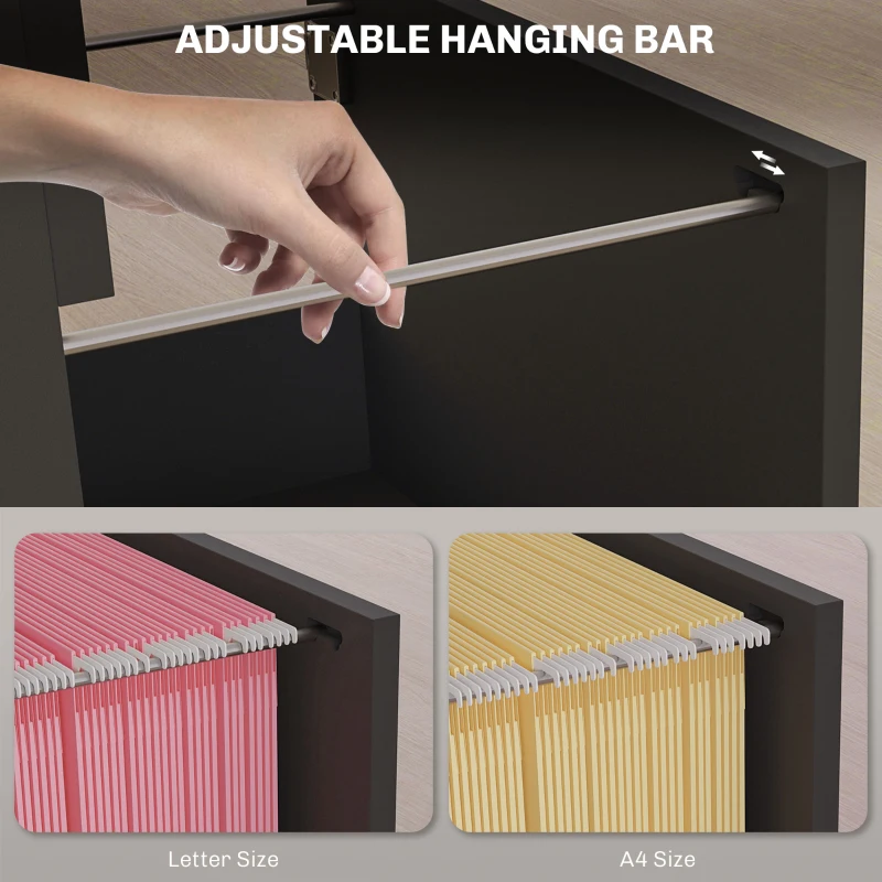 HOMCOM 4 Drawer File Cabinet with Lock, Office Filing Cabinet, A4 Letter Size, Hanging File Folders, Black