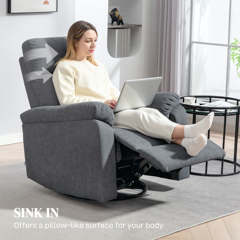 HOMCOM Recliner Chair, Wide Swivel Rocker Chair, Overstuffed Single Sofa with Pocket Spring, Footrest, Quick Assembly, Gray
