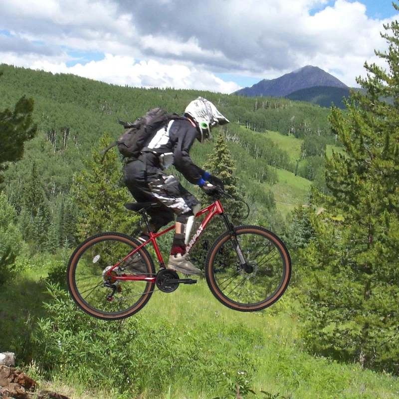 27.5" Mountain Bike with Dual Disc Brakes, Front Fork Suspension, 21-Speed Aluminum Trail Commuter, 68.5" L x 27.5" W x 40" H, Red