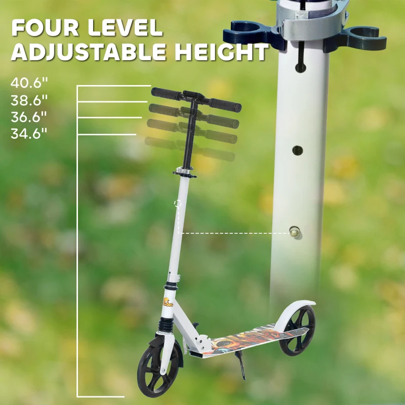Qaba Kick Scooter for Kids Ages 6-12 with Adjustable Height, Rear-Fender Brake, 200mm Big Wheel, Foldable Design, White