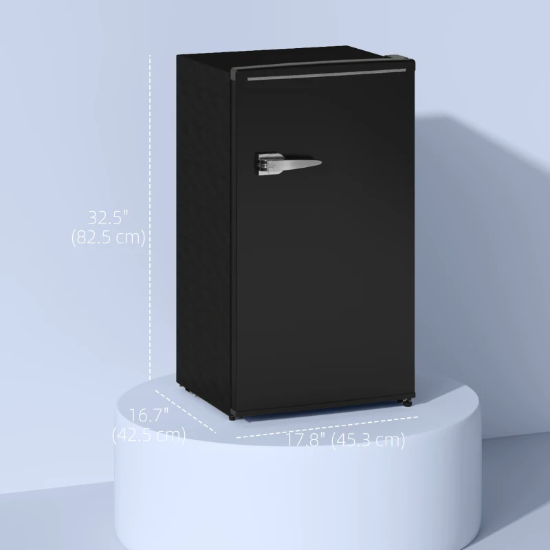 HOMCOM Retro Mini Fridge, 3.1 Cu. Ft Single Door Compact Refrigerator with Adjustable Thermostat, 2 Glass Shelves, Black