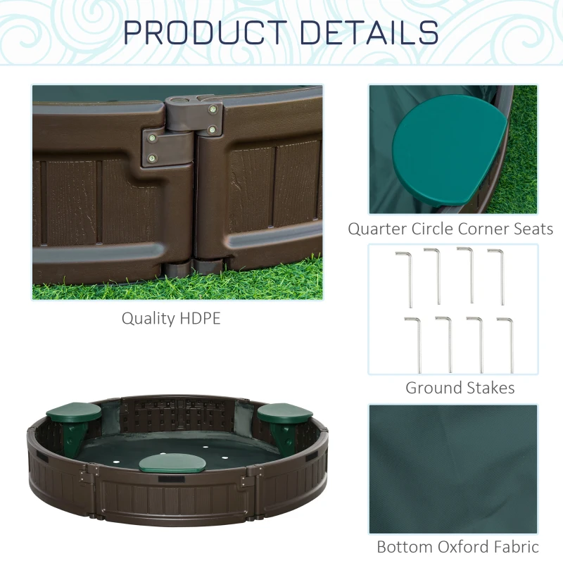 Outsunny Kids Outdoor Sandbox with Cover Garden Bed Sand Pit, Easy Assembly Children's Round Sandbox for Backyard, Brown, 48.5" x 48.5" x 8.75"