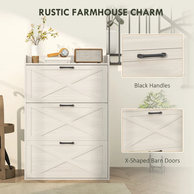 HOMCOM Narrow Shoe Storage Cabinet Farmhouse Shoe Cabinet with 3 Flip Drawers Adjustable Shelves for Entryway White Oak