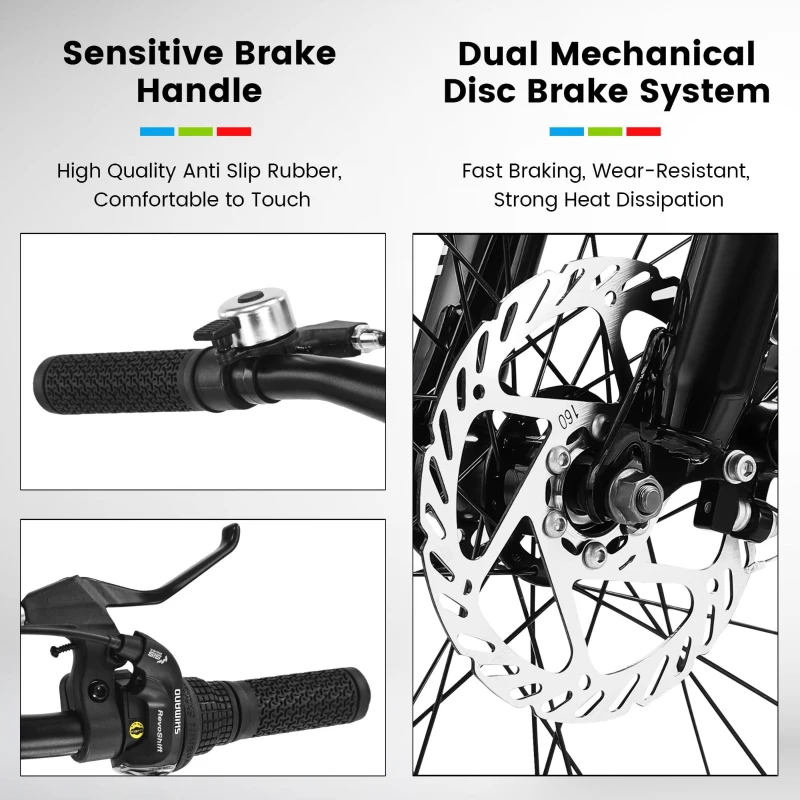 20" Kids' Fat Tire Mountain Bike with 7-Speed Drivetrain, and Dual Disc Brakes, for Ages 8-12, 63" L x 24.5" W x 35" H, Black+Red