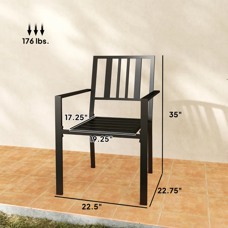 Outsunny Patio Dining Chairs with Metal Slatted Design, Black