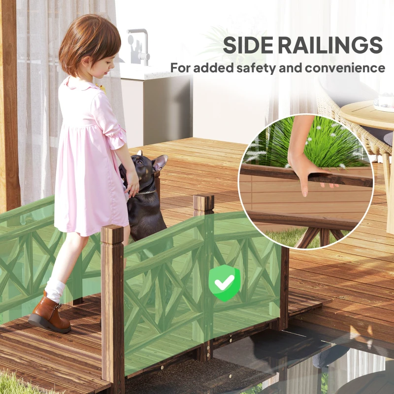 Outsunny 5 ft. Wooden Garden Bridge Footbridge for Backyard Ponds, Creeks, Streams, Carbonized