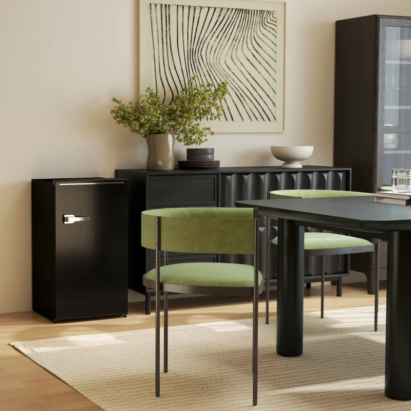 HOMCOM Retro Mini Fridge, 3.1 Cu. Ft Single Door Compact Refrigerator with Adjustable Thermostat, 2 Glass Shelves, Black