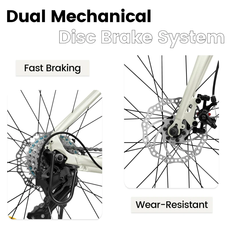 M Size 700C Road Bike with 16-Speed Lightweight Aluminum Frame, Perfect for City Commuting and Racing, Cream
