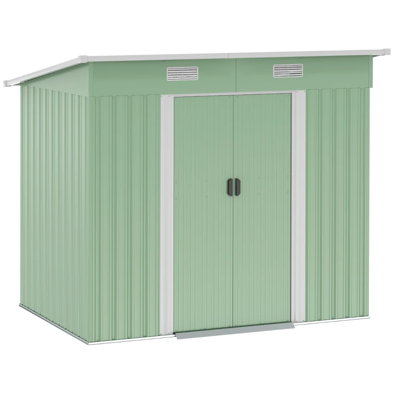 Outsunny 7'x 4' Metal Patio Storage Shed Garden Lockable Shed Tool Utility Storage Unit, Light Green