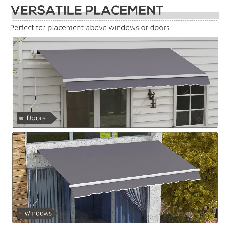 Outsunny 12' x 10' Manual Retractable Awning Outdoor Sunshade Shelter with Adjustable & Versatile Design, Dark Grey