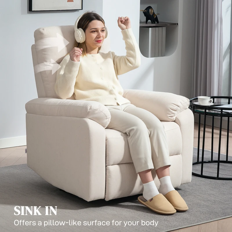 HOMCOM Recliner Chair, Wide Swivel Rocker Chair, Overstuffed Single Sofa with Pocket Spring, Footrest, Quick Assembly, Cream