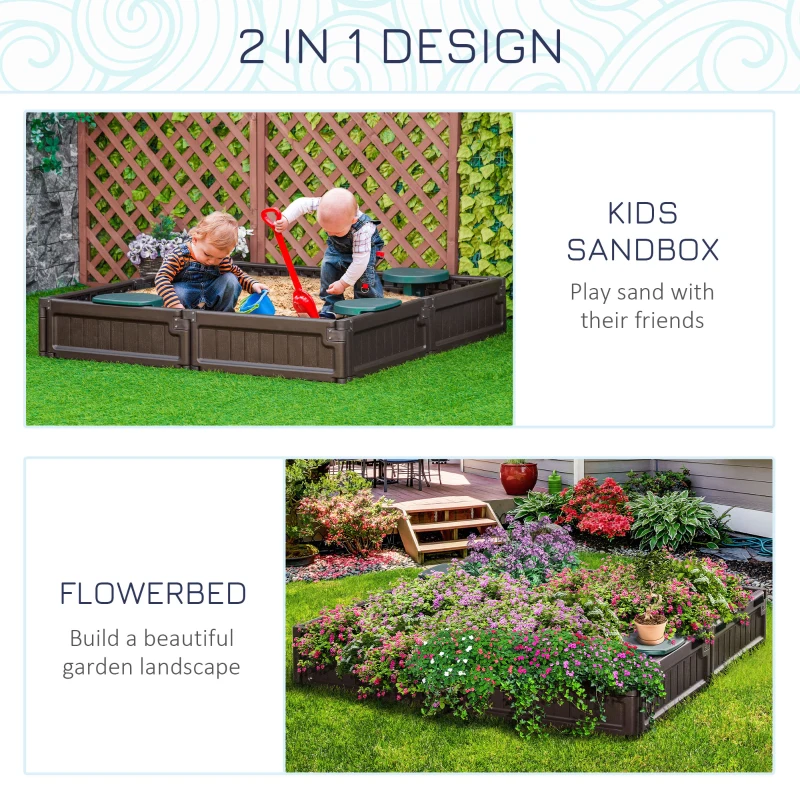 Outsunny Kids Outdoor Sandbox with Cover Garden Bed, Easy Assembly for Backyard, Brown, 48.5" x 48.5" x 8.25"