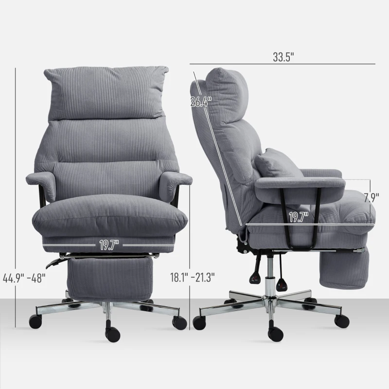 HOMCOM Executive Office Chair with Lumbar Support, Footrest, High Back Reclining Overstuffed Desk Chair with, Gray