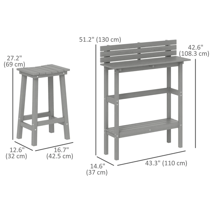 Outsunny 3 Piece Patio Bar Set with 43"H Bar Table and 2 Bar Stools, for Balcony, Backyard, Porch