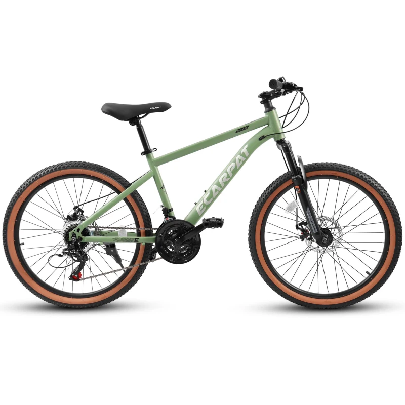 27.5" High Carbon Steel Mountain Bike with Disc Brakes, Thumb Shifter, Front Fork Suspension, 21-Speed Trail Commuter for All Terrains, Green