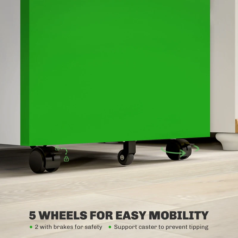 Vinsetto 3 Drawer Filing Cabinet, Lockable Office Storage Cabinet on Wheels for Legal, Letter, A4 Files, Green
