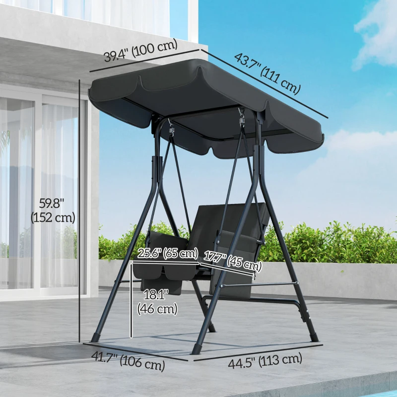 Outsunny 1-Seat Outdoor Porch Swing Patio Swing with Adjustable Canopy, Removable Seat and Back Cushion for Garden, Poolside
