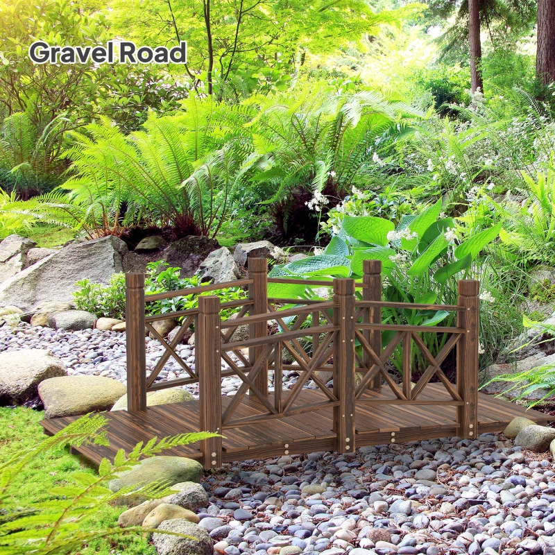 Outsunny 5 ft. Wooden Garden Bridge Footbridge for Backyard Ponds, Creeks, Streams, Carbonized