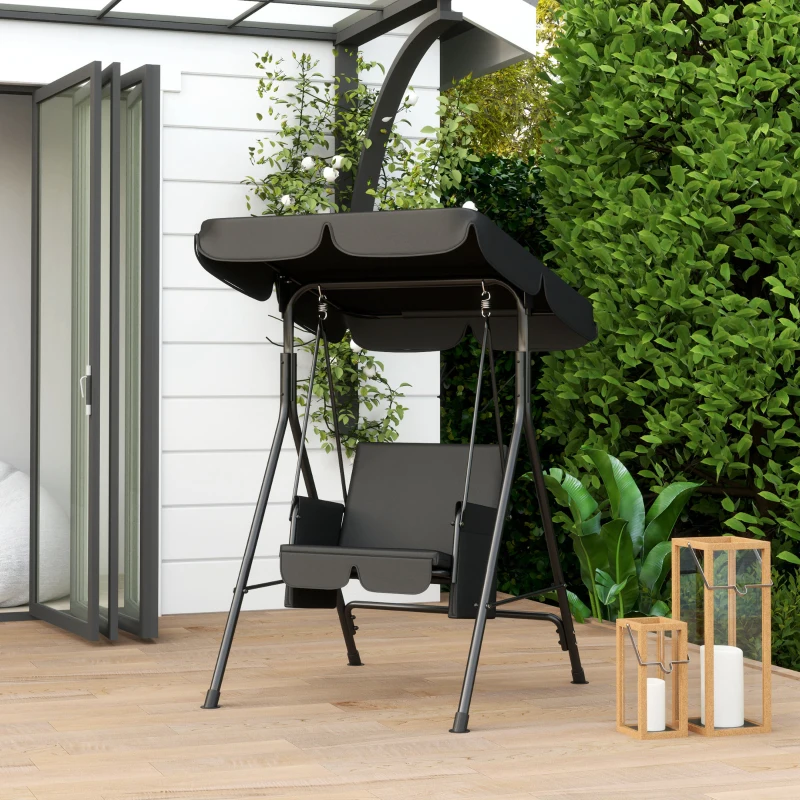 Outsunny 1-Seat Outdoor Porch Swing Patio Swing with Adjustable Canopy, Removable Seat and Back Cushion for Garden, Poolside