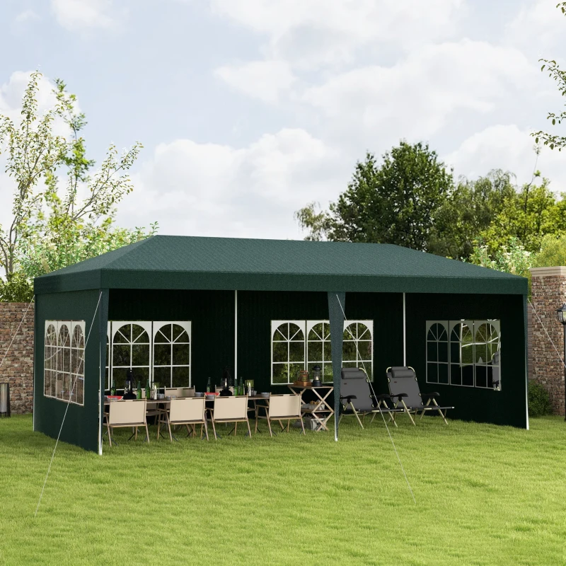 Outsunny 19' x 9' Party Tent Gazebo Canopy with 4 Removable Window Side Walls for Outdoor Event with Wind Ropes and Ground Stakes, Green