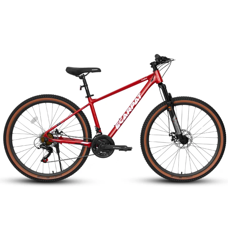 27.5" Mountain Bike with Dual Disc Brakes, Front Fork Suspension, 21-Speed Aluminum Trail Commuter, 68.5" L x 27.5" W x 40" H, Red