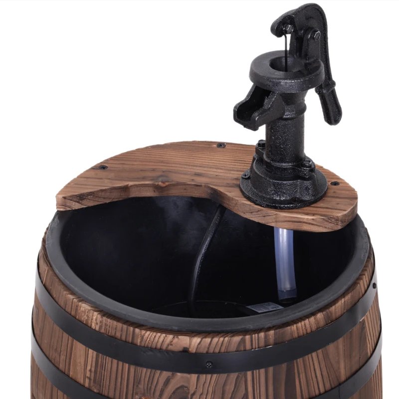 Outsunny 23" H Outdoor Water Fountain Wood and Plastic Rustic Apple Barrel Pump Garden Decor for Outside Backyard