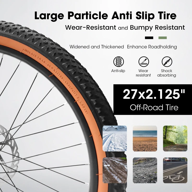 27.5" High Carbon Steel Mountain Bike with Dual Disc Brakes, Thumb Shifter, All-Terrain Tires, 21-Speed Trail Commuter for Adults, Black+Red