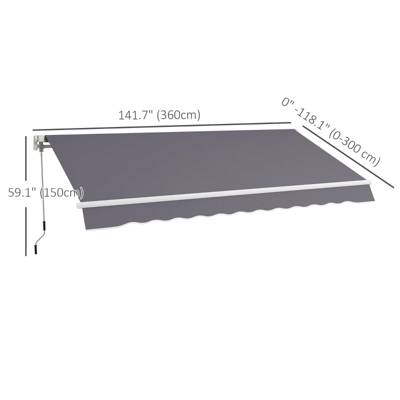 Outsunny 12' x 10' Manual Retractable Awning Outdoor Sunshade Shelter with Adjustable & Versatile Design, Dark Grey