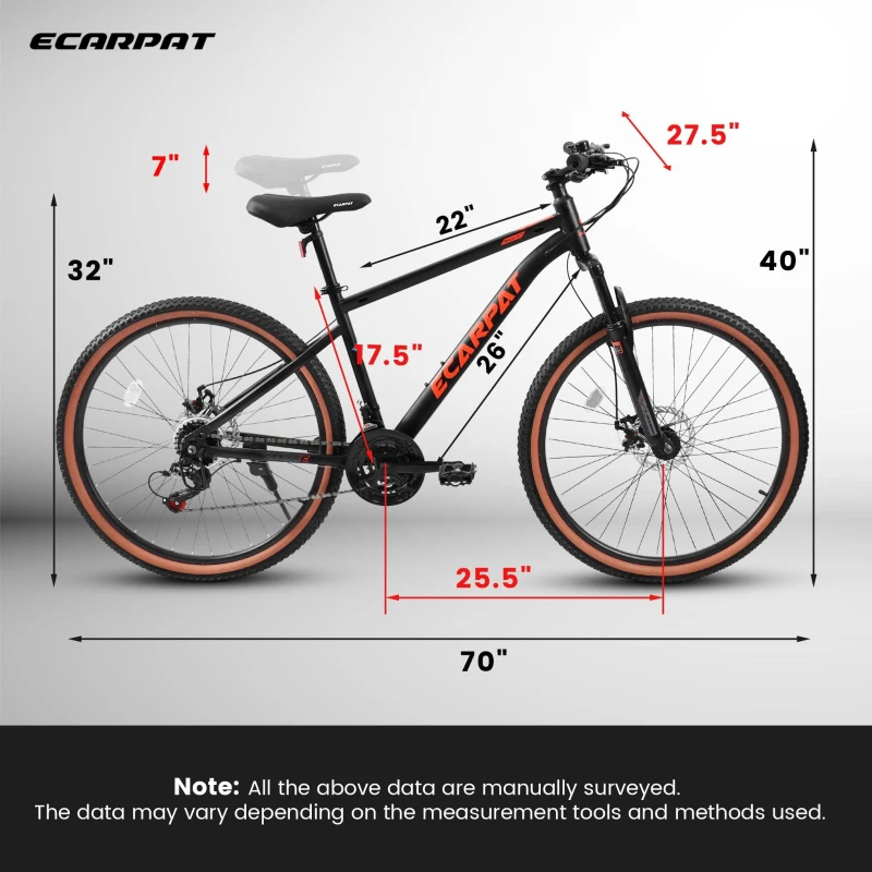 27.5" High Carbon Steel Mountain Bike with Dual Disc Brakes, Thumb Shifter, All-Terrain Tires, 21-Speed Trail Commuter for Adults, Black+Red