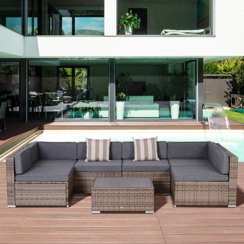 Outsunny 7-Piece Patio Furniture Sets Outdoor Wicker Conversation Sets All Weather PE Rattan Sectional Sofa, Grey