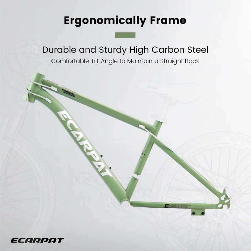 27.5" High Carbon Steel Mountain Bike with Disc Brakes, Thumb Shifter, Front Fork Suspension, 21-Speed Trail Commuter for All Terrains, Green