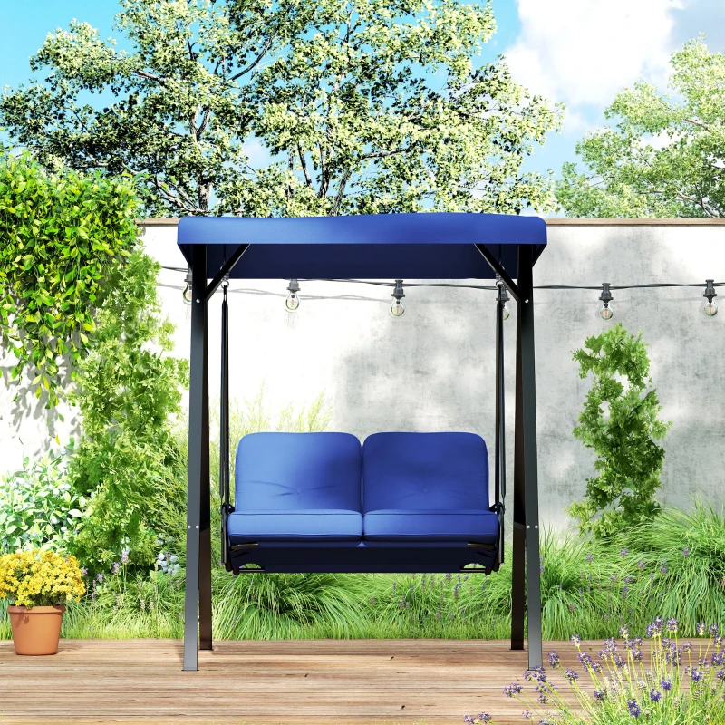 Outsunny 2-Seater Outdoor Porch Swing with Adjustable Canopy, Patio Swing Chair for Garden, Poolside, Backyard, Dark Blue