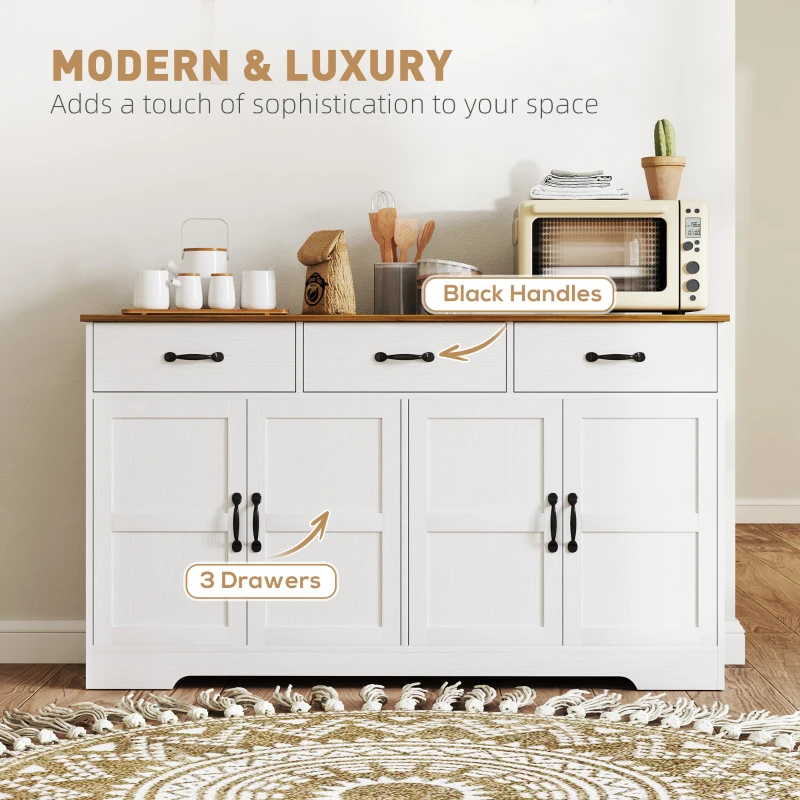 HOMCOM Sideboard Buffet Cabinet with Storage, Modern Coffee Bar Cabinet with 3 Drawers and Adjustable Shelves, Distressed White
