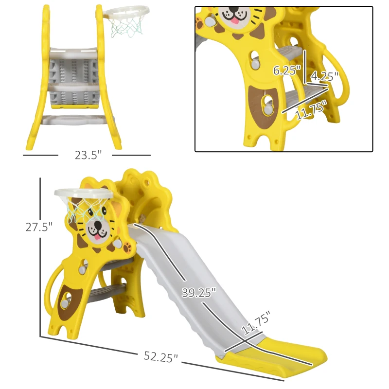 Qaba 3 in 1 Toddler Slide for Indoors with Basketball Hoop, Climber for 18-36 Months