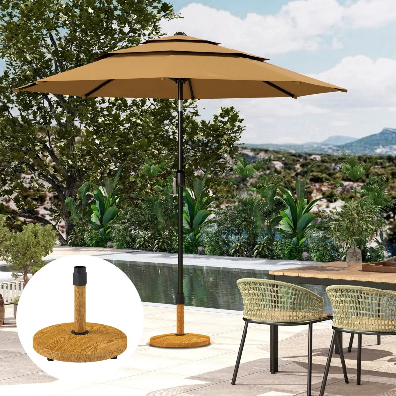 Outsunny Patio Umbrella Base Holder, Outdoor Umbrella Base with Adjustable Pads, Heavy Duty Patio Umbrella Stand Base for Garden, Poolside, Nature Wood