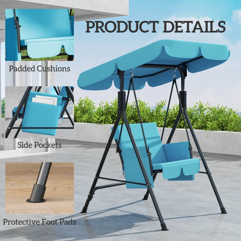 Outsunny 1-Seat Outdoor Porch Swing Patio Swing with Adjustable Canopy, Removable Seat and Back Cushion for Garden, Poolside