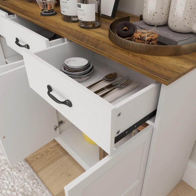 HOMCOM Sideboard Buffet Cabinet with Storage, Modern Coffee Bar Cabinet with 3 Drawers and Adjustable Shelves, Distressed White