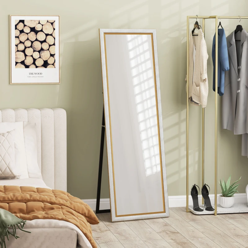 HOMCOM Floor Standing Mirror, Full Body Mirror, Free Standing, Leaning or Wall Mirror with Frame for Bedroom, Silver