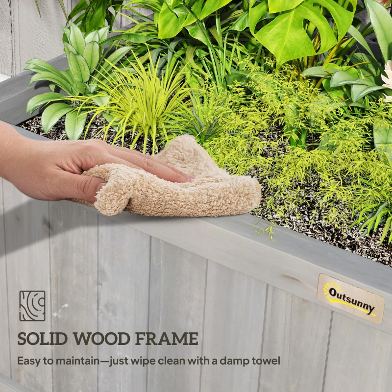 Outsunny Wood Planter with Trellis for Vine Climbing, Raised Garden Bed, Privacy Screen for Backyard, Patio, Deck, Dark Grey