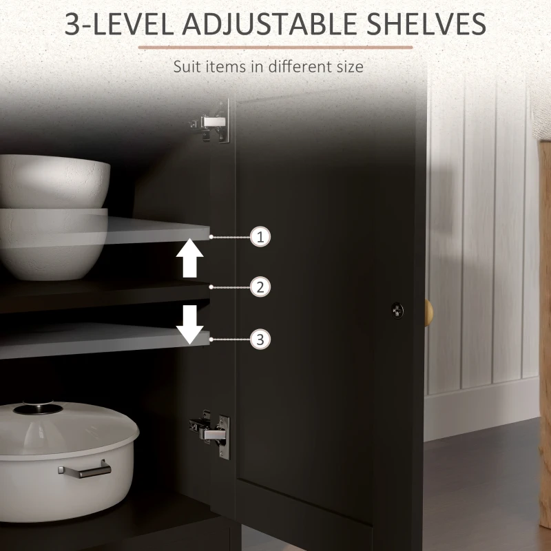 HOMCOM Sideboard Cabinet with 2 Drawers, 4 Barn Doors and 2 Adjustable Shelves, Buffet Table for Living Room, Black