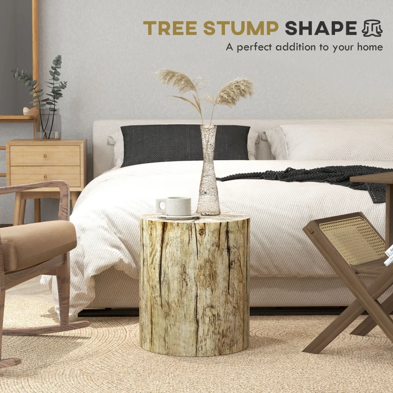 HOMCOM 17" Tall Tree Stump End Table, Concrete Sofa Side Table for Indoor and Outdoor Use, Garden Stool, Natural