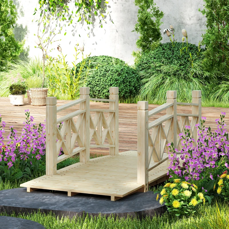 Outsunny 5 ft. Wooden Garden Bridge Footbridge for Backyard Ponds, Creeks, Streams, Nature Wood