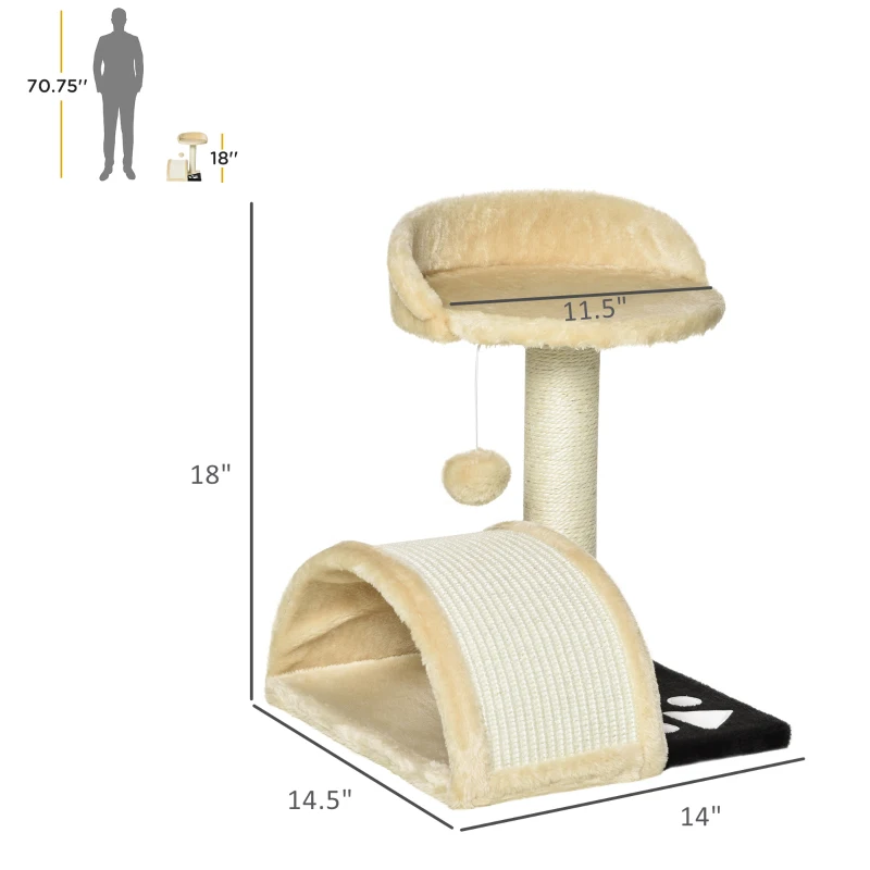 PawHut 17" Cat Scratching Tree Kitty House Kitten Activity Centre Pet Bed Post Furniture with Hanging Toy (Beige)
