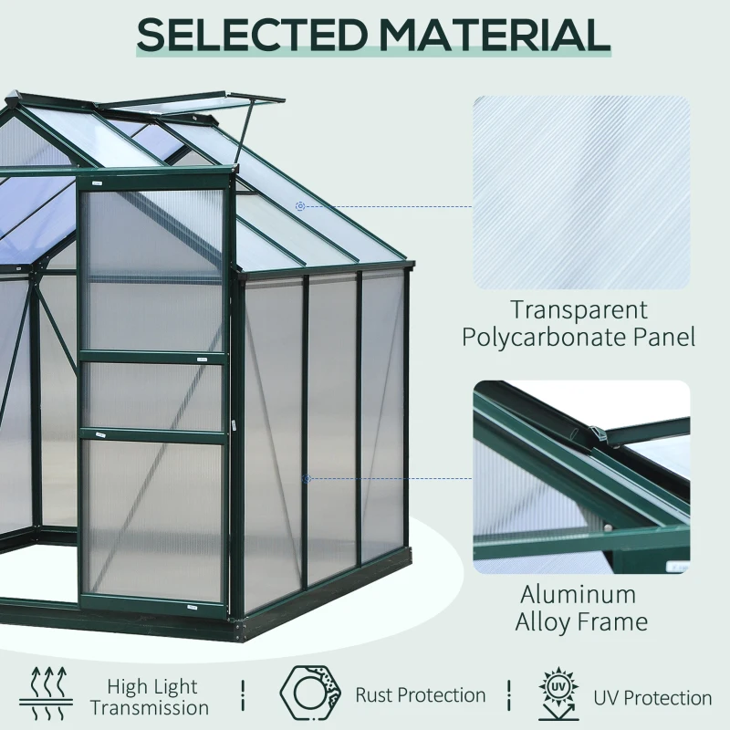 Outsunny 6.2' x 6.3' x 6.6' Clear Polycarbonate Greenhouse, Large Walk-In Green House Garden, Plants Grow, Galvanized Sheet  Frame w/ Slide Door