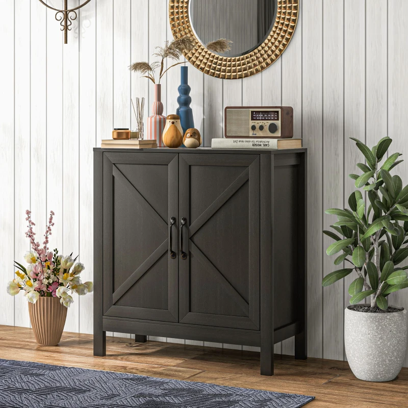 HOMCOM Sideboard Buffet, Kitchen Storage Cabinet with Barn Door and Adjustable Shelves, Storage Pantry, Black Oak