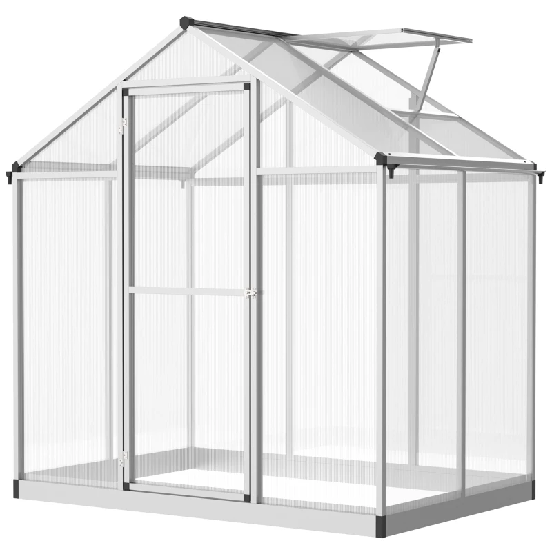 Outsunny 4' x 6.2' x 6.4' Walk-in Garden Greenhouse, Polycarbonate Panels Plants Flower Growth Shed, Cold Aluminum Frame Outdoor Portable Warm House
