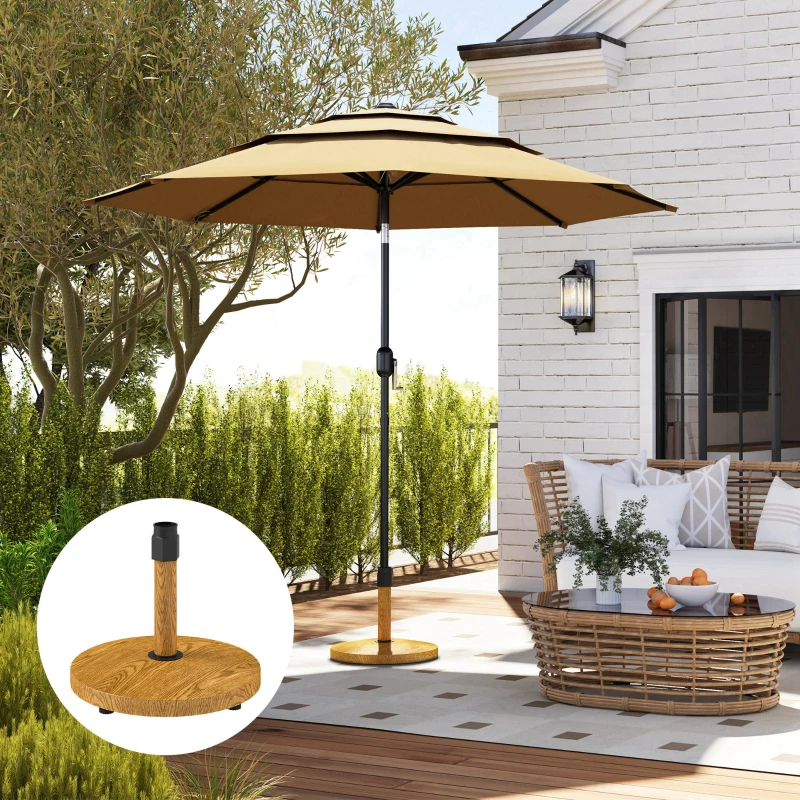 Outsunny Patio Umbrella Base Holder, Outdoor Umbrella Base with Adjustable Pads, Heavy Duty Patio Umbrella Stand Base for Garden, Poolside, Nature Wood