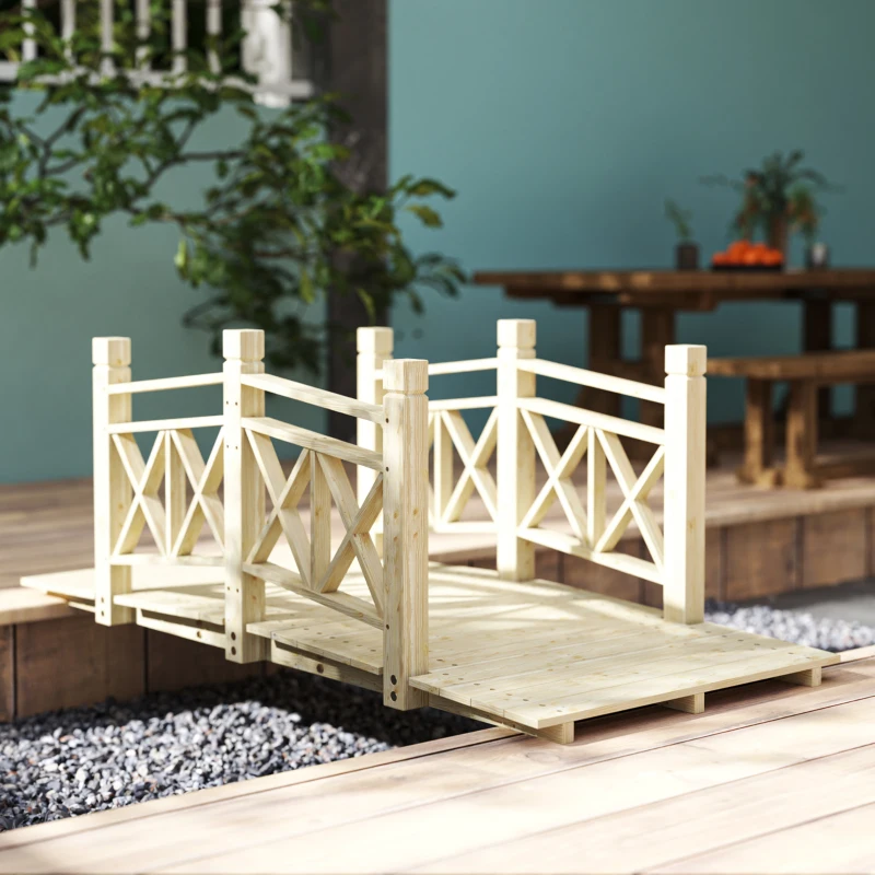 Outsunny 5 ft. Wooden Garden Bridge Footbridge for Backyard Ponds, Creeks, Streams, Nature Wood
