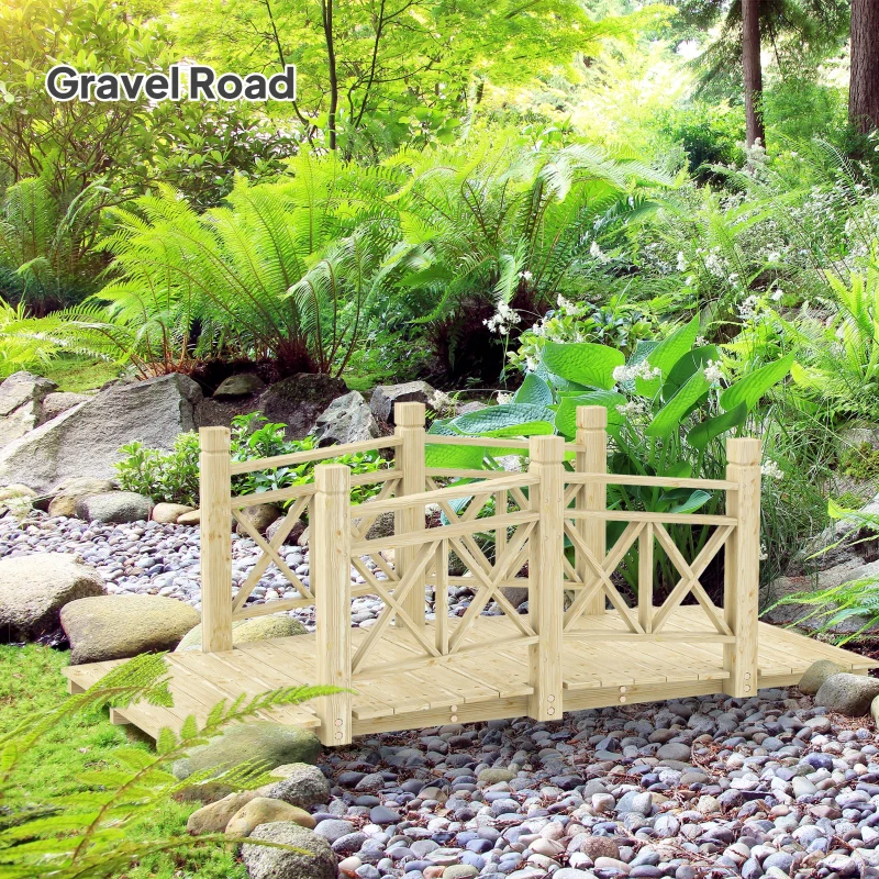 Outsunny 5 ft. Wooden Garden Bridge Footbridge for Backyard Ponds, Creeks, Streams, Nature Wood