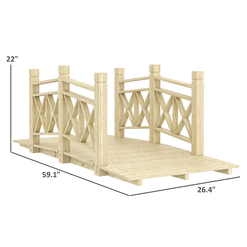 Outsunny 5 ft. Wooden Garden Bridge Footbridge for Backyard Ponds, Creeks, Streams, Nature Wood